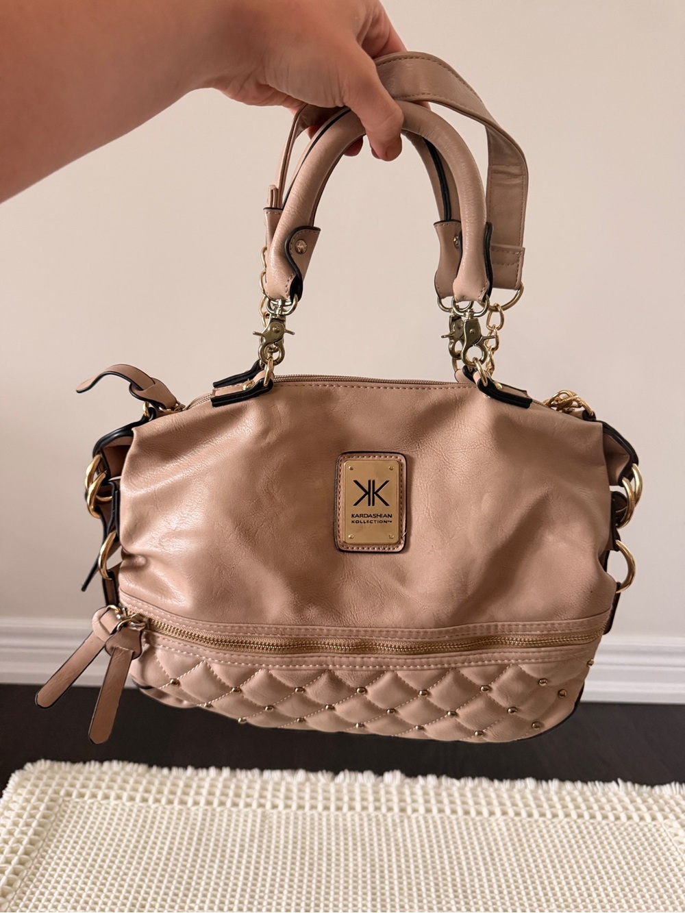 Kardashian Kollection Nude Bag with Gold Hardware